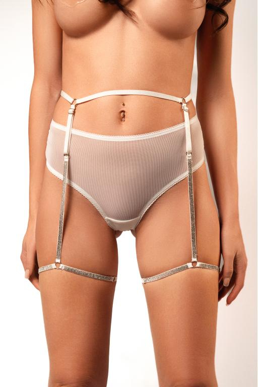 Трусики-танго + пояс с гартерами "Amor El" белые, S/M 